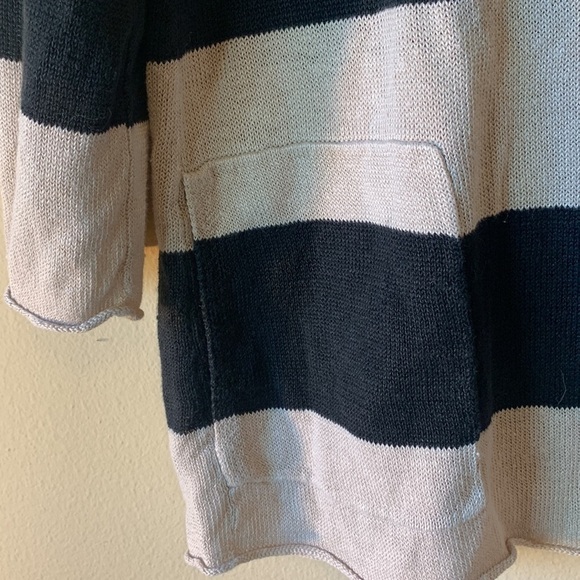 Eileen Fisher Tan Black Stripe Linen Sweater Neutral Relaxed Tunic Lagenlook M - Picture 4 of 13